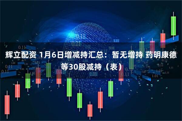 辉立配资 1月6日增减持汇总：暂无增持 药明康德等30股减持（表）